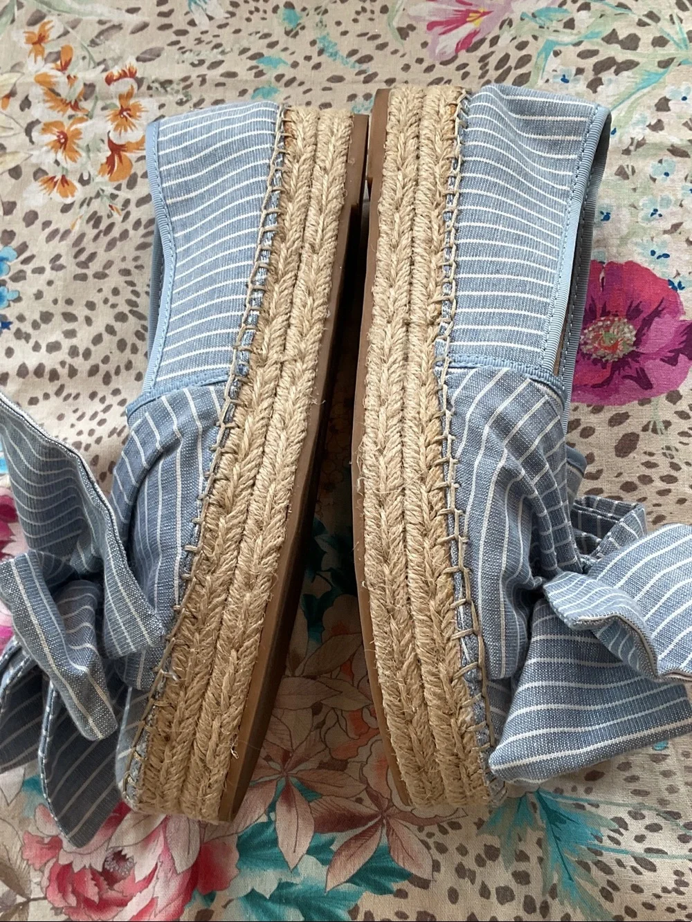 Sam Edelman Ciara Blue White Striped Bow Espadrilles